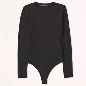 Abercrombie Long-Sleeve Cotton Seamless Fabric Crew Bodysuit Black